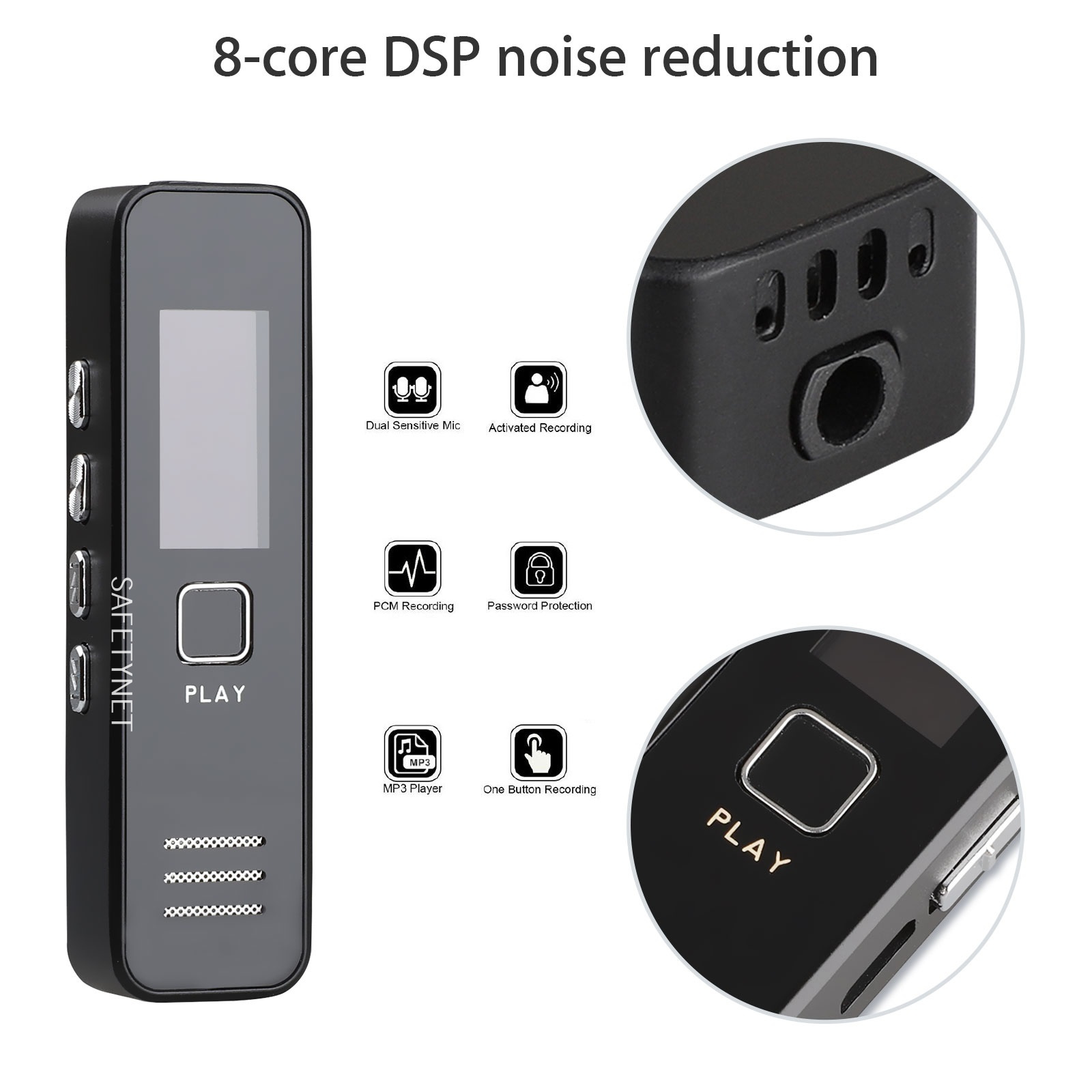 SAFETY NET Mini Digital Voice Recorder, Built in Speaker, Professional Audio Recorder MP3 Player TF Card Dictaphone Record Microphone Sound Recording