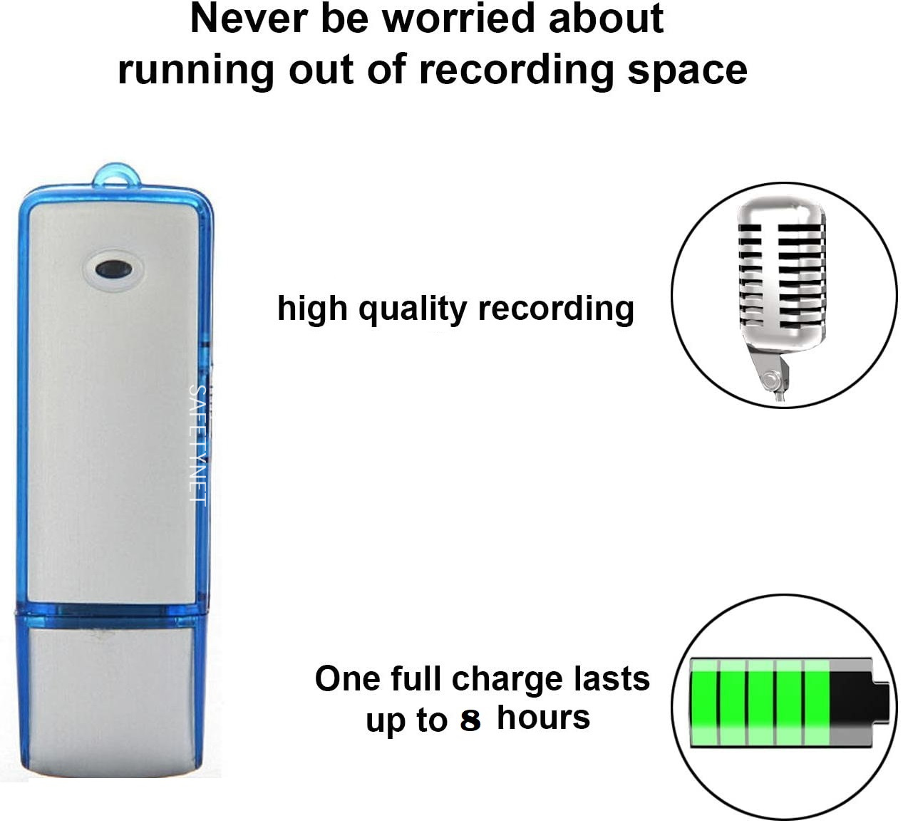 SAFETY NET Voice Recorder USB and Memory Stick 2 Tools in 1 Audio Recorder with Silent Mini Dictaphone | Ideal for Lectures, Meetings, Interviews, Students