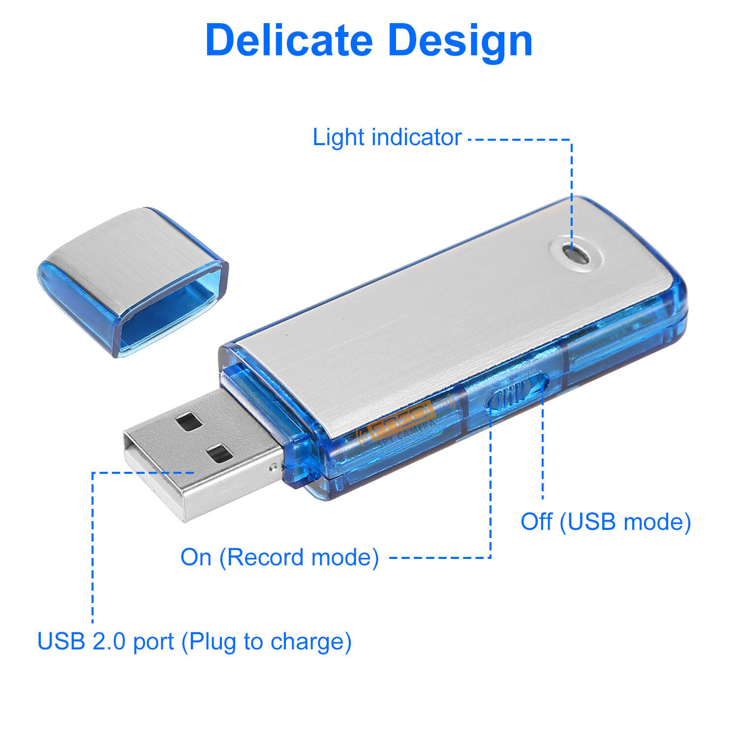 FREDI HD PLUS 8GB Long Battery Life Voice Active Sound Audio Recorder Portable USB Drive Audio Hidden Mini Voice Recorder