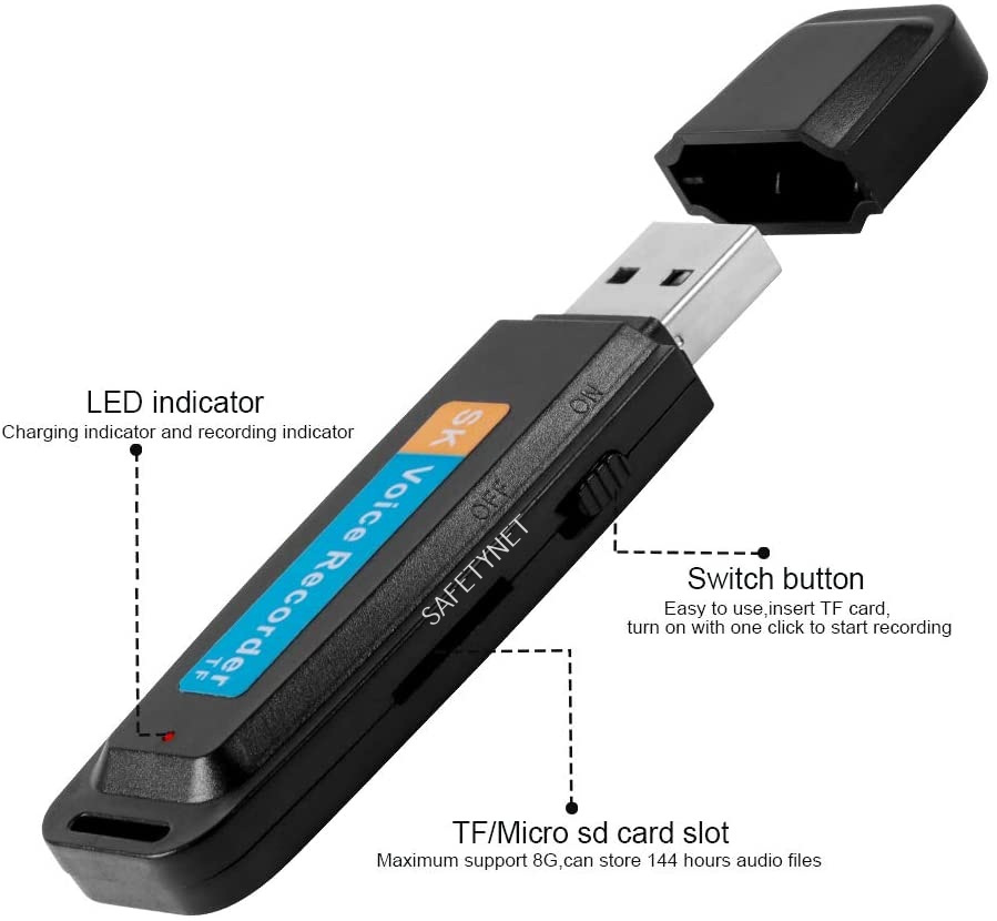 SAFETY NET Digital USB Pen Drive Voice Recorder Clear Audio Recording Hidden USB Audio Voice Recorder Without Light Support 8GB Card | (Black, NO Memory Card)