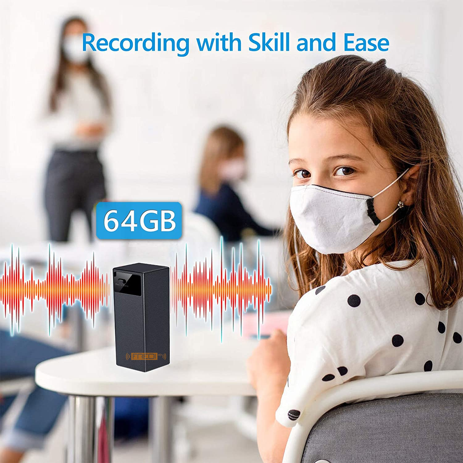 FREDI HD PLUS 64GB Voice Activated Recorder with The Longest Battery Life, Continuous Recording up to 15 Days, MP3 Audio Records for Home/Office/Class/Interviews/Car - Black