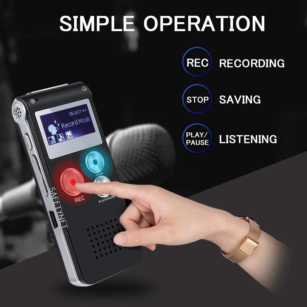 SAFETY NET 8G Digital Recorder Voice Activated Professional Smart Mini Voice Phone Box Recorder MP3 Player with Play Back & USB for Meetings, Interviews, Portable Tape Dictaphone