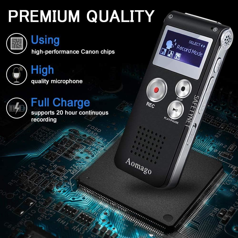 SAFETY NET 8G Digital Recorder Voice Activated Professional Smart Mini Voice Phone Box Recorder MP3 Player with Play Back & USB for Meetings, Interviews, Portable Tape Dictaphone