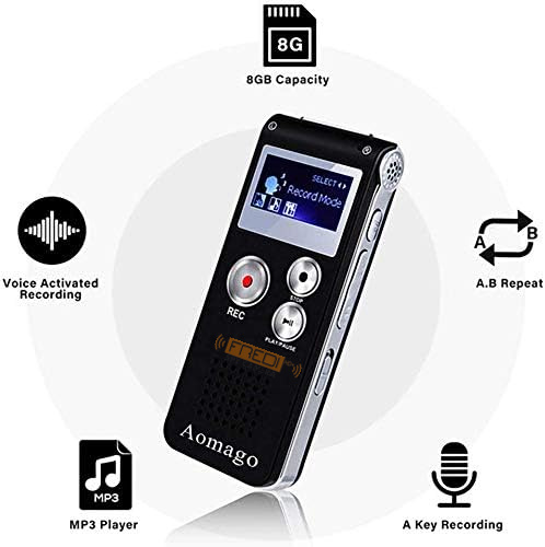 FREDI HD PLUS  Audio Voice Activated MP3 Player with Android USB Port, Multi-Function Voice Recorder with Built-in Speaker, Including Cable and Headphones-Black-Silver