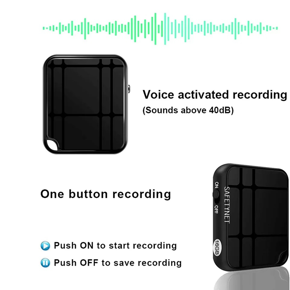 SAFETY NET Mini Small Spy Voice Audio Recorder Super Long Storage Capacity 16GB | up to 10 Hours Recording | Date & Time Stamp | Easy to Use | Crystal Clear Digital Recording Mp3 Player (16GB)