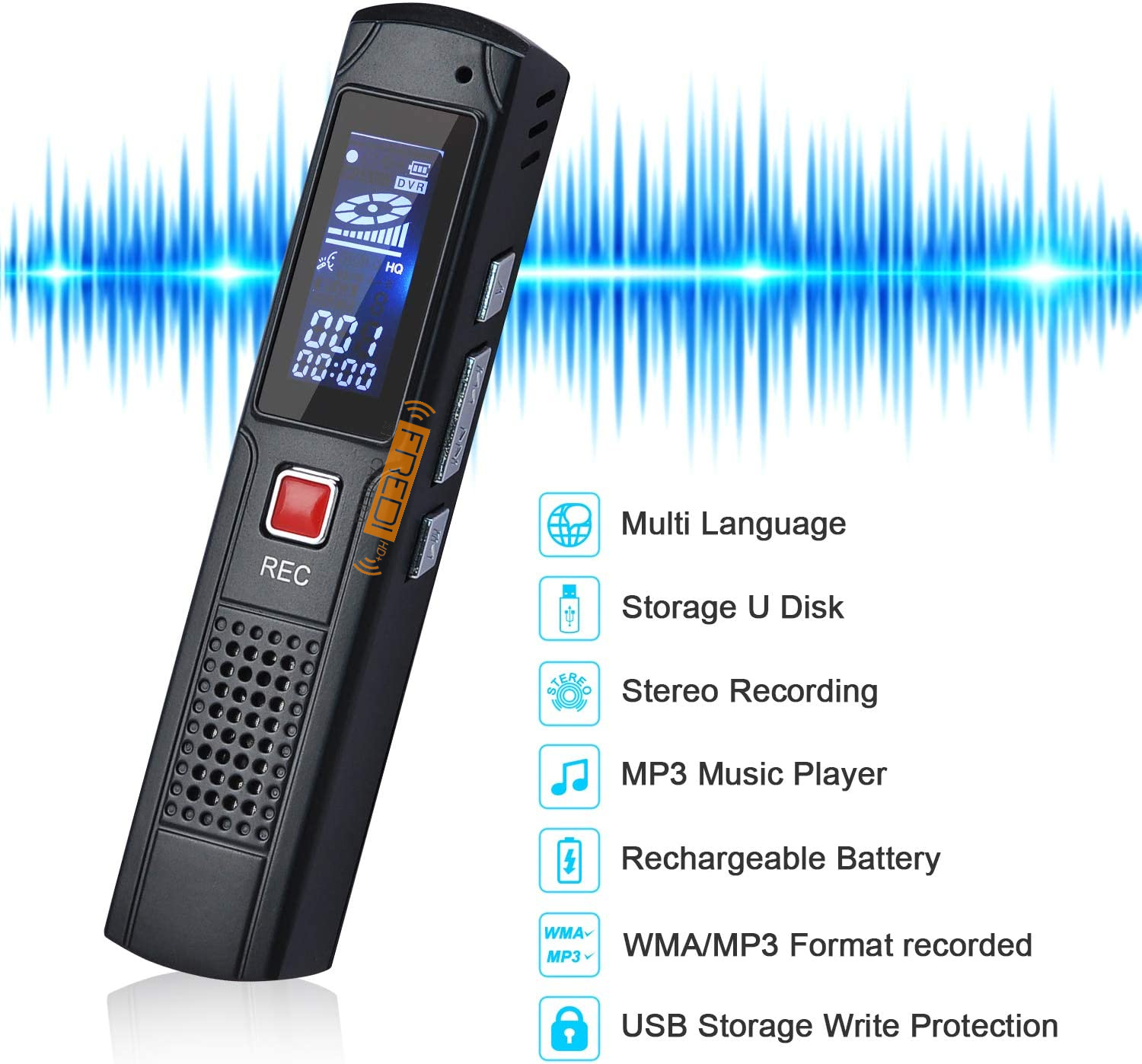  FREDI HD PLUS 8GB Digital Voice Recorder Dictaphone Phone Voice Record for Meetings Lessons +mp3 Player Mini Digital Audio Recorder Voice Recorder MP3 Player