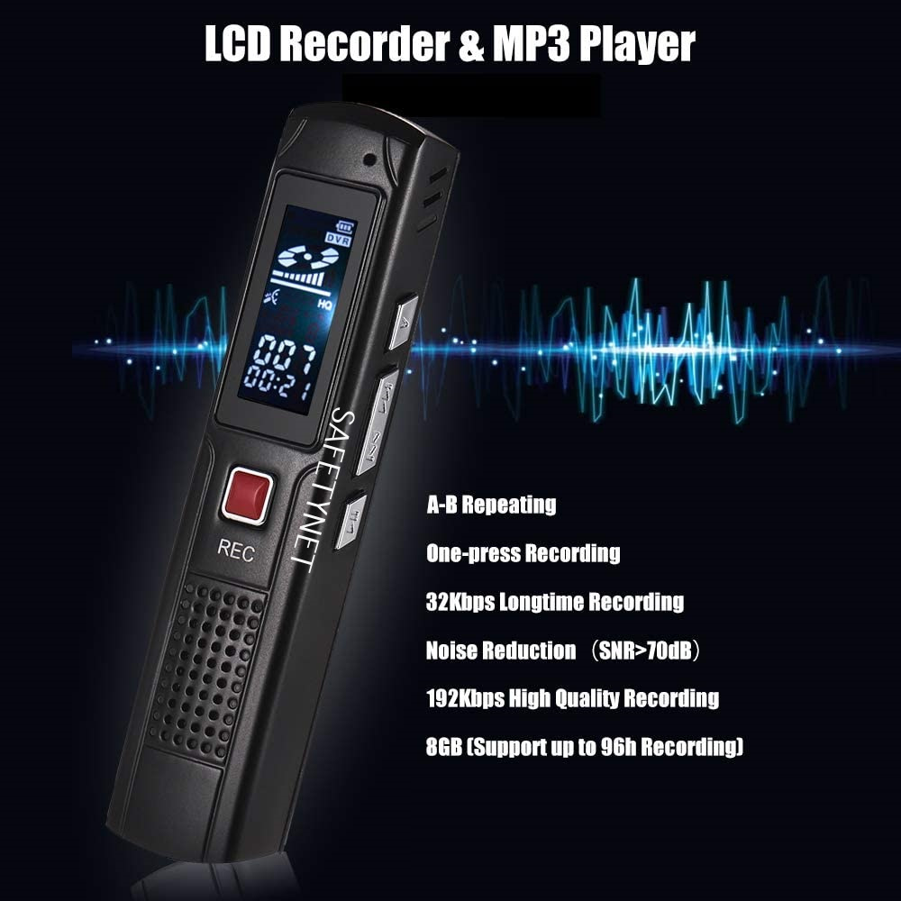 SAFETY NET 8GB Digital Audio Voice Recorder Ditacphone MP3 Music Player A-B Repeating